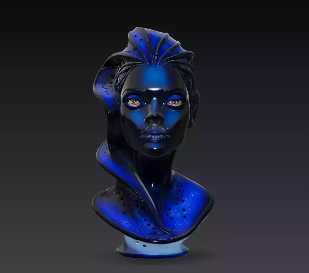 Luxury Alien Queen Bust Glossy Sci-Fi Sculpture STL 3D print model