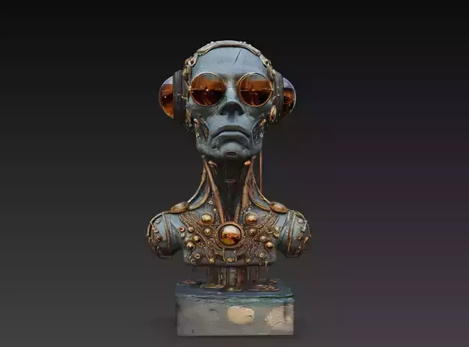Steampunk Cyborg Head Sculpture Mechanical Bust STL