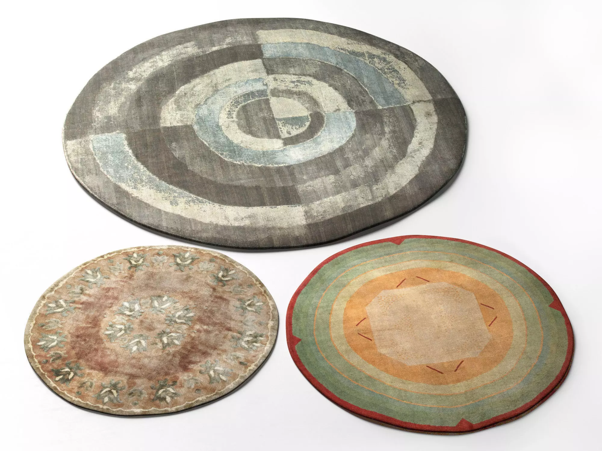 Round Vintage Rugs 3D model_0