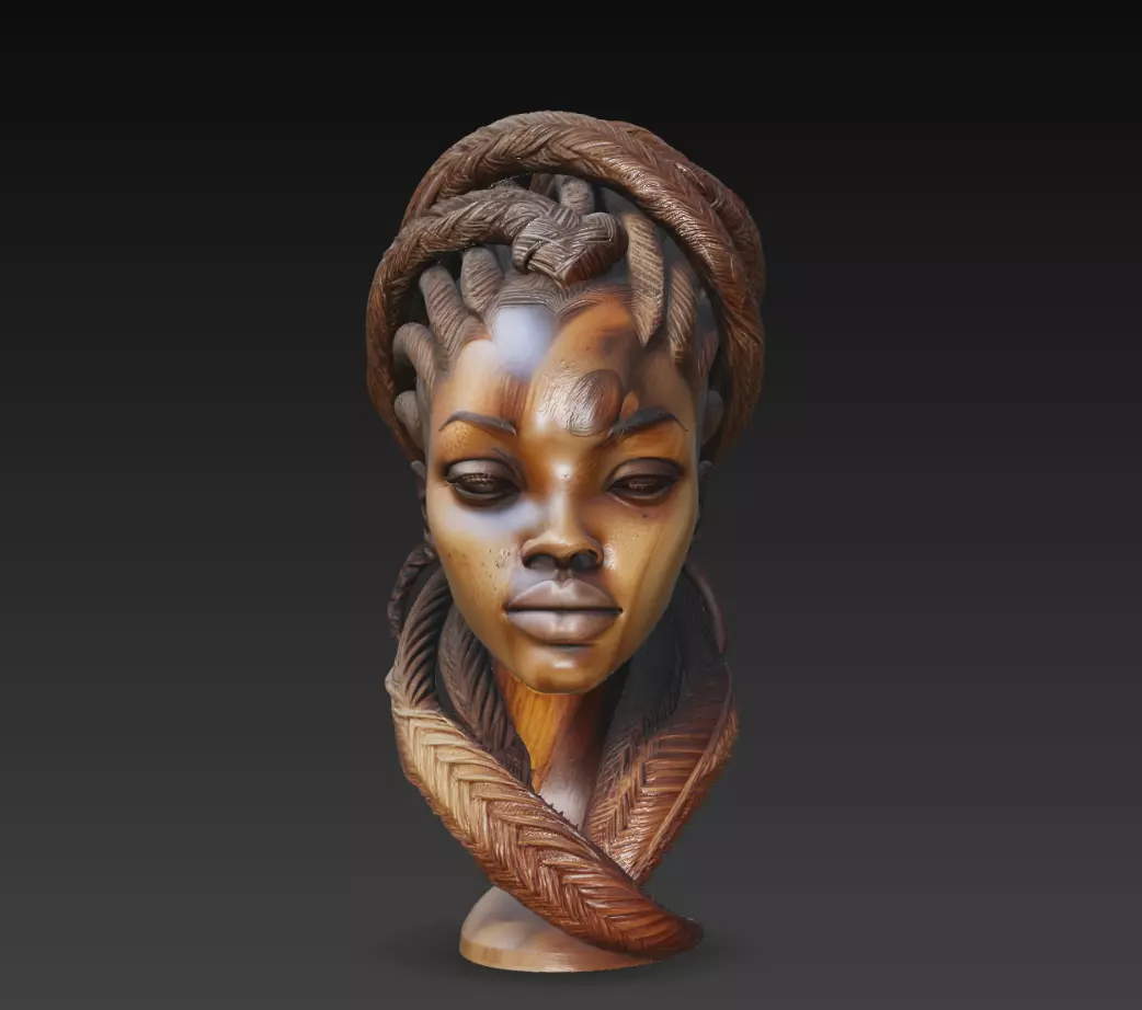 African Tribal Woman Bust Wooden Sculpture STL 3D print model
