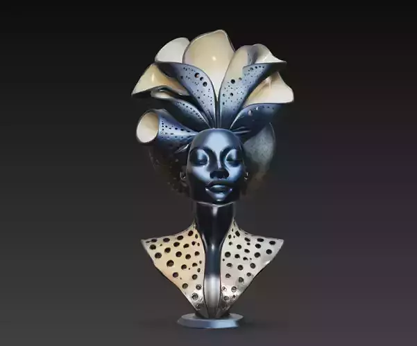 Afrofuturistic Floral Crown Female Bust STL Model