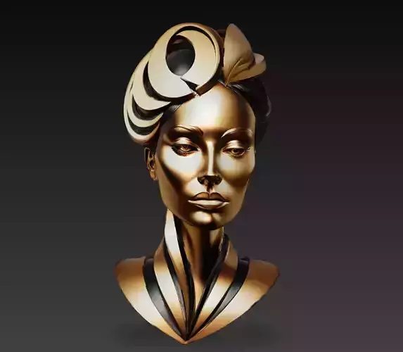 Art Deco Golden Female Bust Sculpture STL