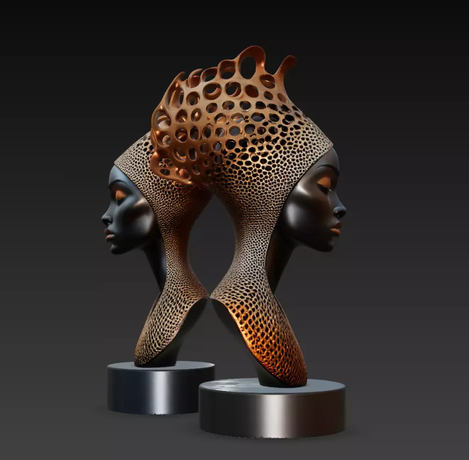 Dual Abstract Female Sculpture Luxury Bust STL 3D print model