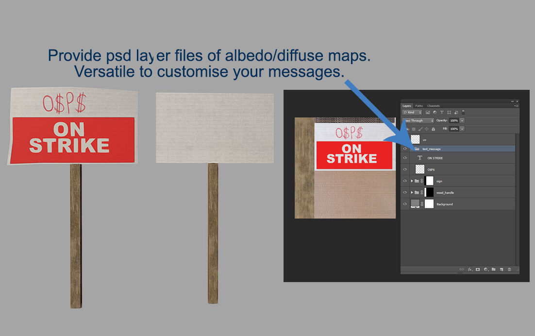 Protest Signs PBR Game Ready Low-poly 3D model_1