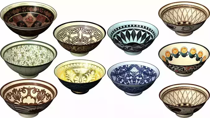 Colourful Snack Bowl with 10 Variations 3D model