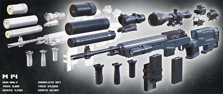 3DRT - M14 rifle Low-poly 3D model_4