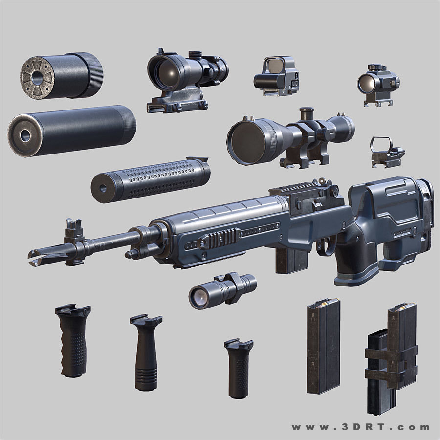 3DRT - M14 rifle Low-poly 3D model_3