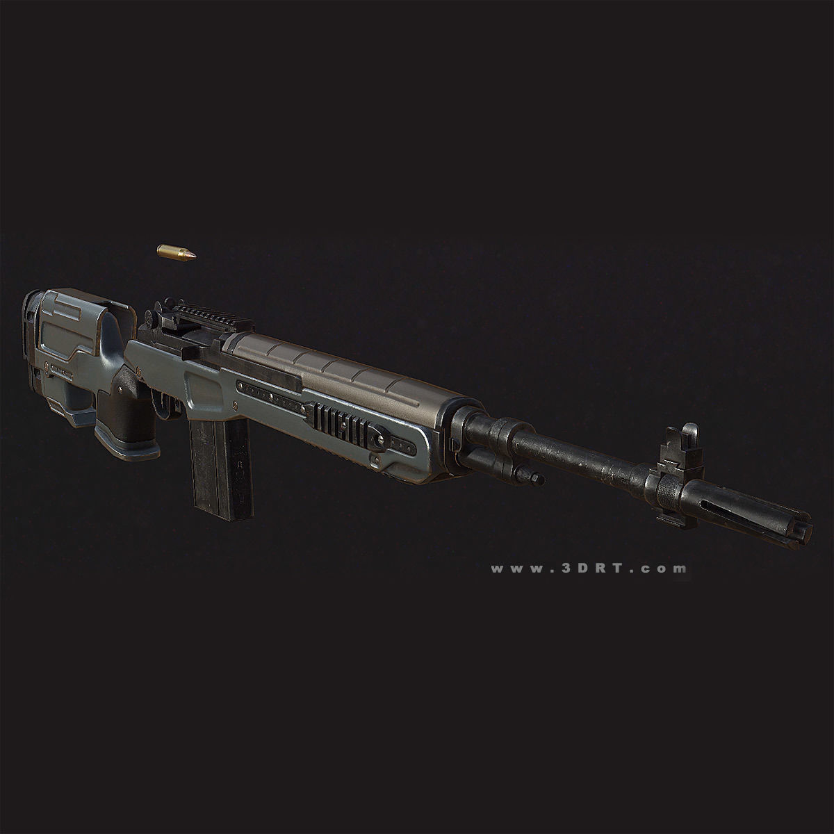 3DRT - M14 rifle Low-poly 3D model_2