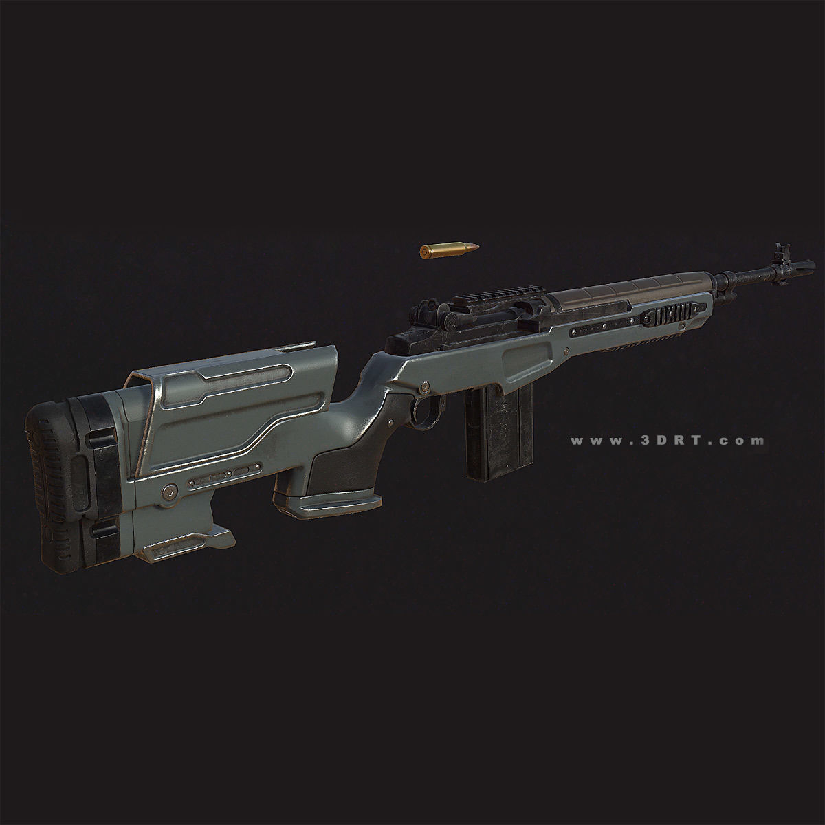 3DRT - M14 rifle Low-poly 3D model_7