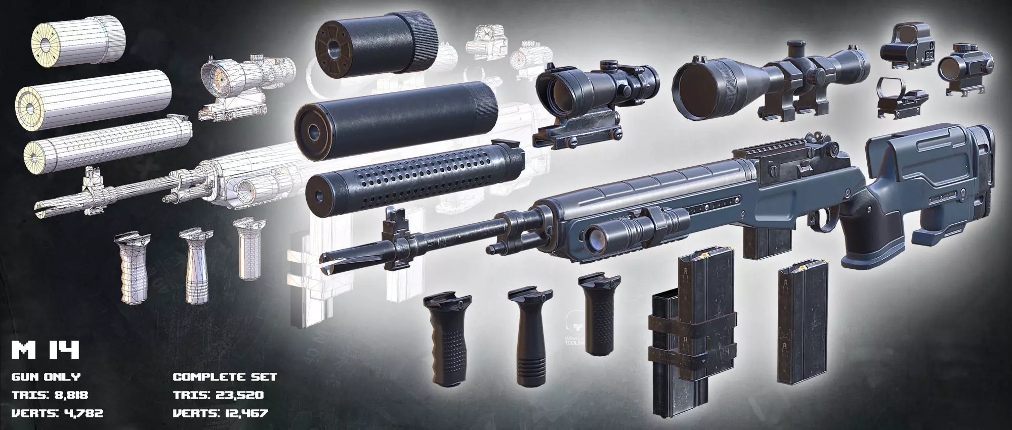 3DRT - M14 rifle Low-poly 3D model_0