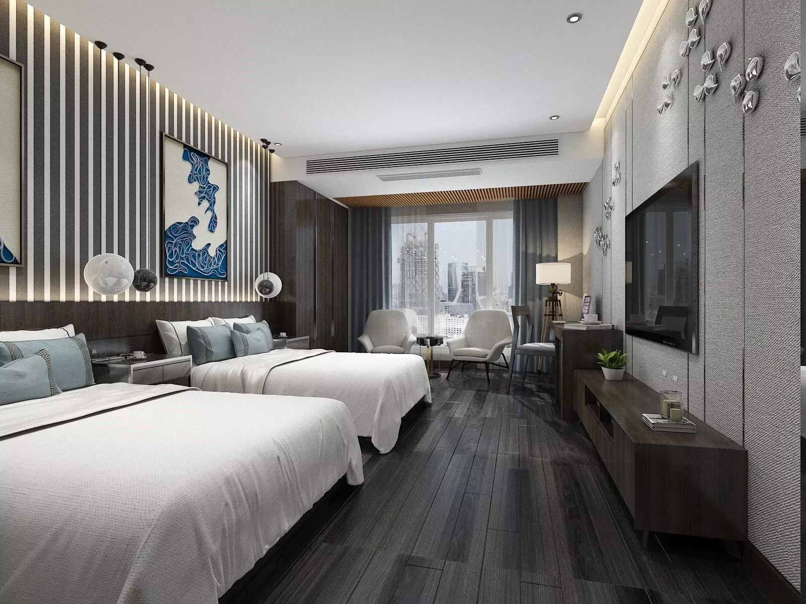 Hotel Twin Room 3D model