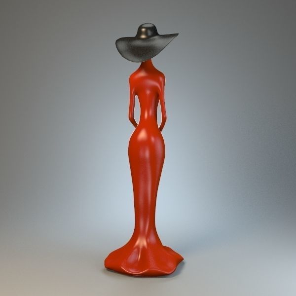 Statuette of Woman in a Hat 3D model_2