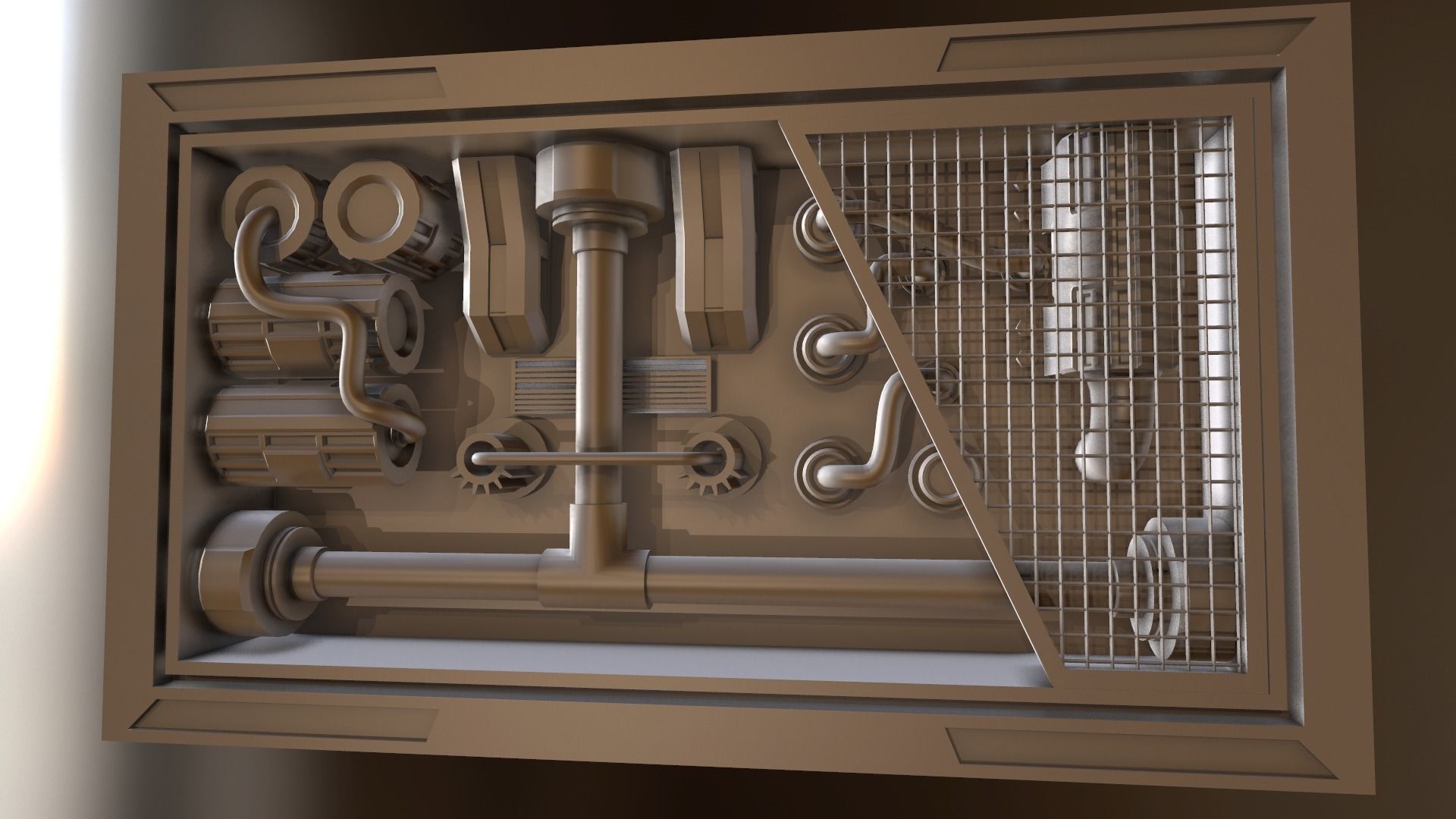 Sci fi Interior Wall Greeble - Module Low-poly 3D model_0
