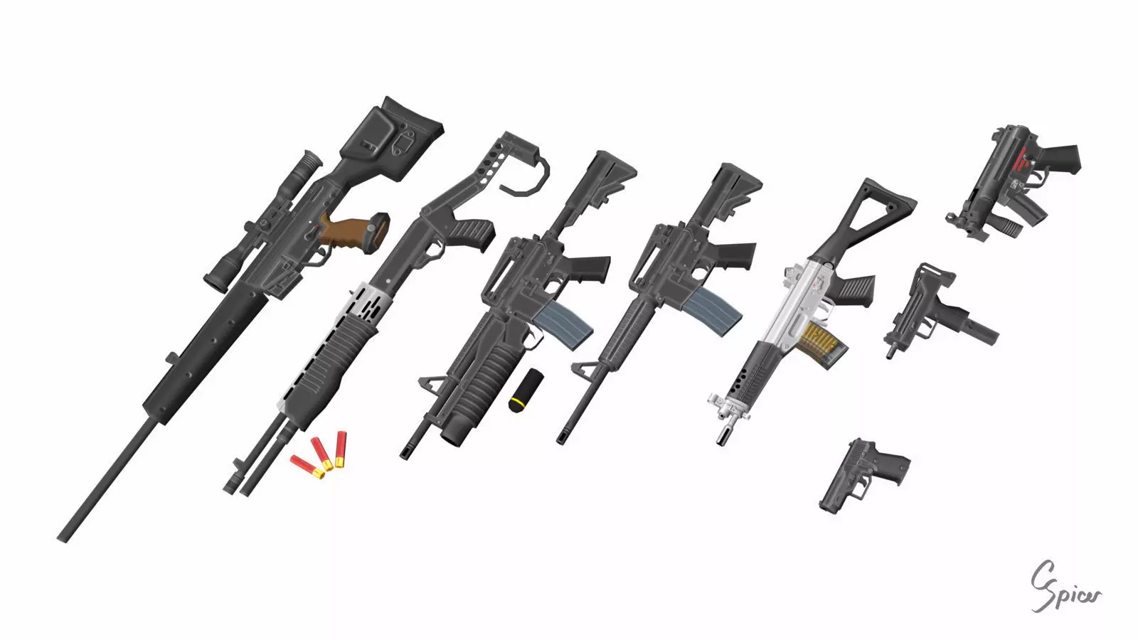 Low-Poly Weapons Collection 01 Low-poly 3D model_0