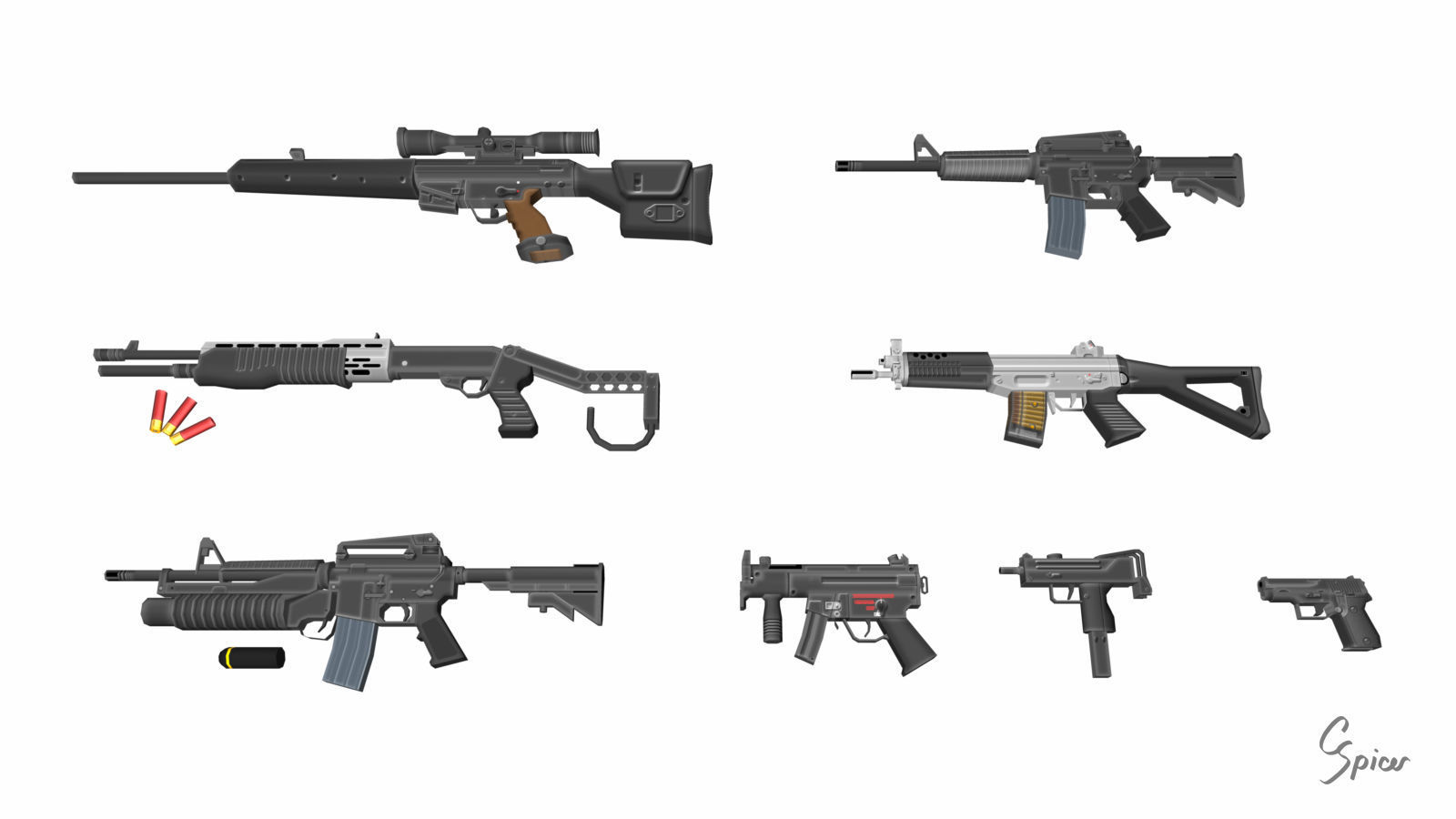 Low-Poly Weapons Collection 01 Low-poly 3D model_1