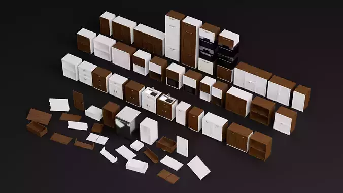 Modular Kitchen Cabinet Pack Low-poly 3D model 2