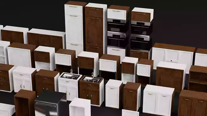 Modular Kitchen Cabinet Pack Low-poly 3D model 6