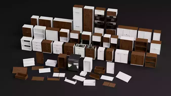 Modular Kitchen Cabinet Pack Low-poly 3D model