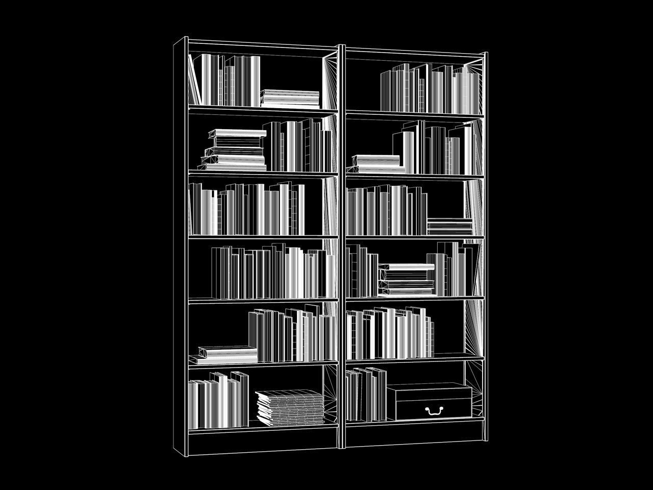 Wood bookcase with books 3D model_2
