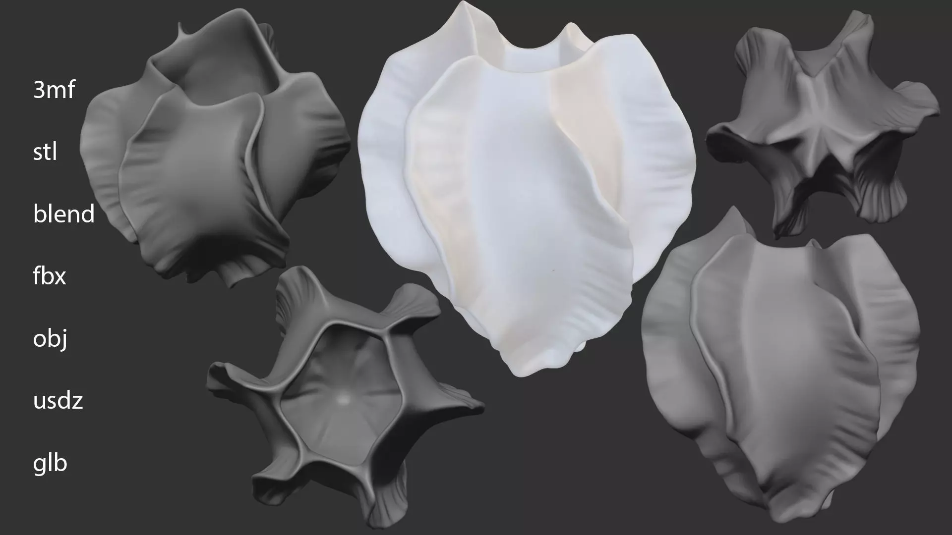 Modern Abstract Petal Vase Minimalist Sculptural Vessel STL 3MF 3D print model