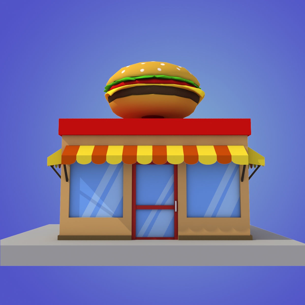 cartoon burger house building low poly Low-poly 3D model_3