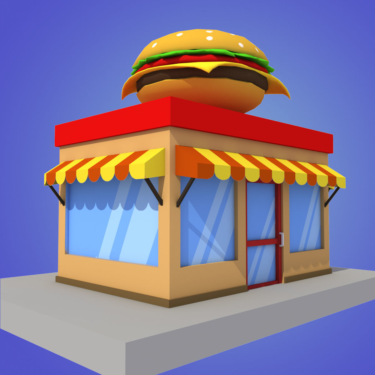 cartoon burger house building low poly Low-poly 3D model_4