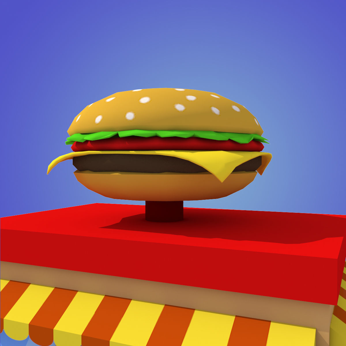 cartoon burger house building low poly Low-poly 3D model_2