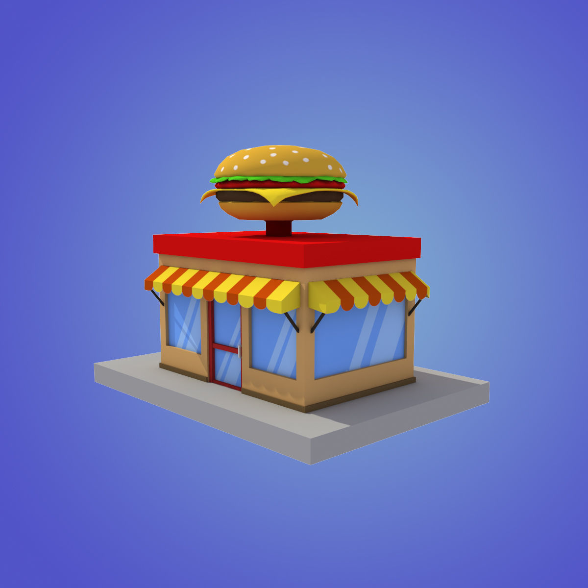 cartoon burger house building low poly Low-poly 3D model_5