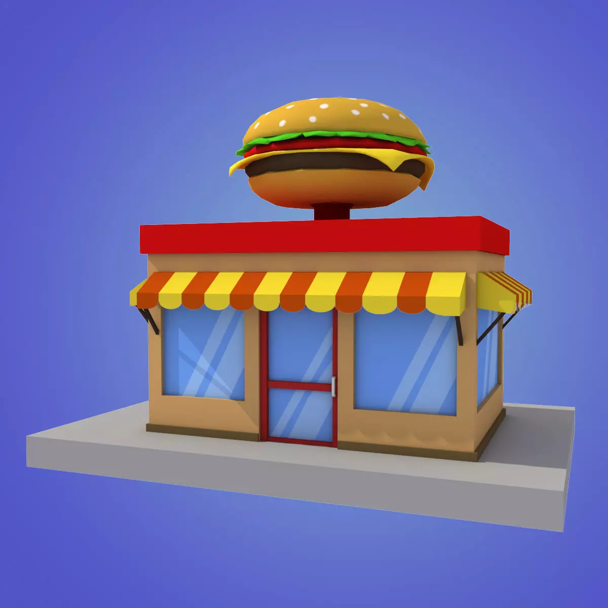 cartoon burger house building low poly Low-poly 3D model_0