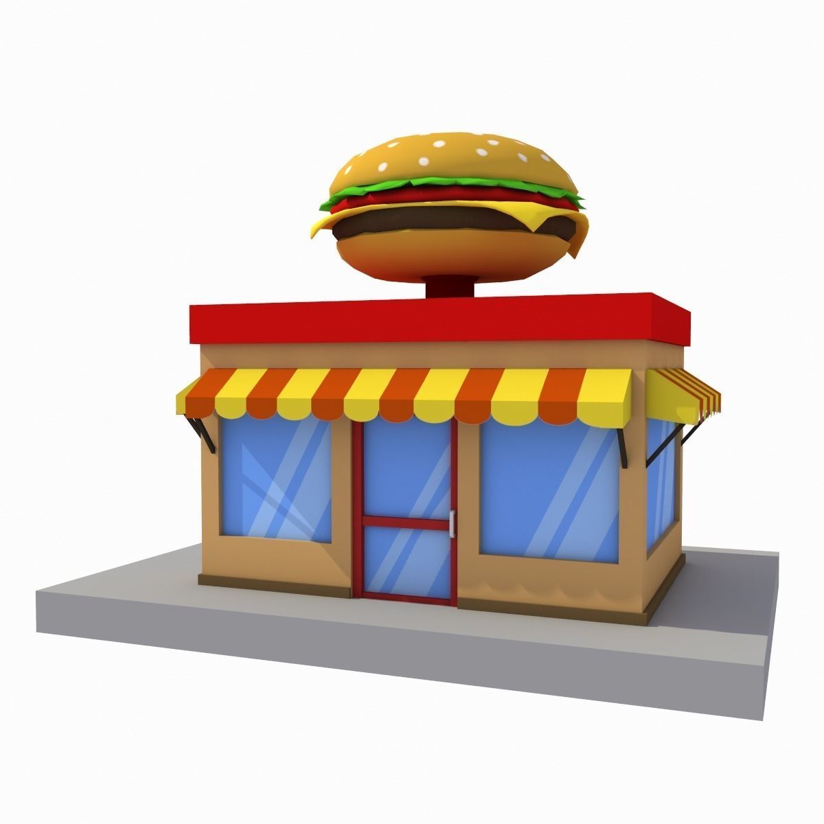 cartoon burger house building low poly Low-poly 3D model_1