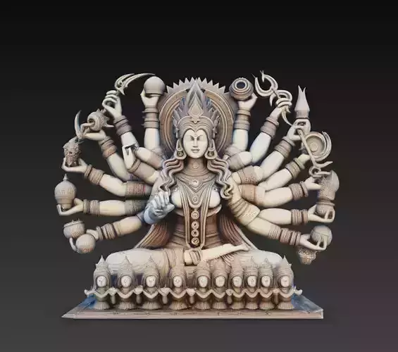 Multi Arm Goddess Durga Style Sculpture STL