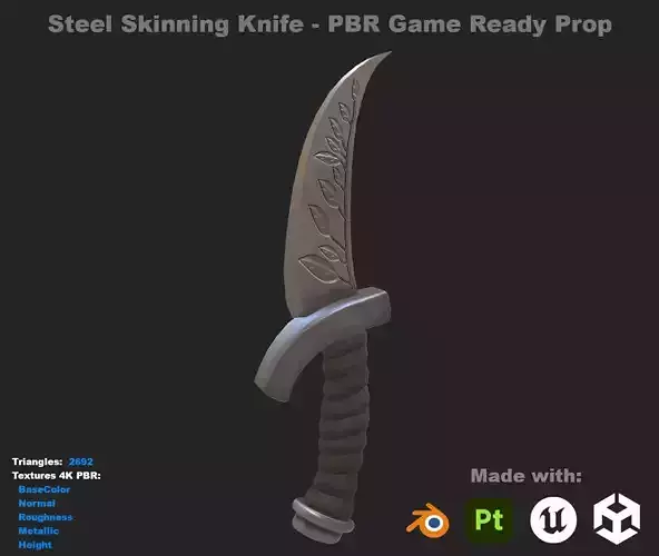 Steel Skinning Knife - Game Ready PBR Tool  Weapon Prop
