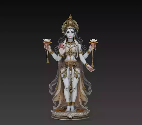Lakshmi Goddess Lotus Sculpture STL Model