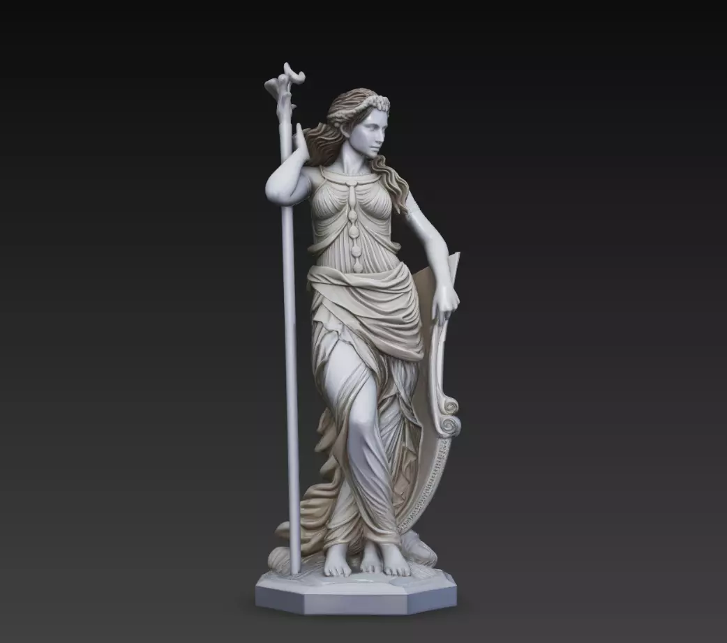 Classical Goddess Statue with Lyre STL 3D Model 3D print model