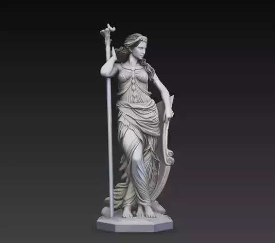 Classical Goddess Statue with Lyre STL 3D Model