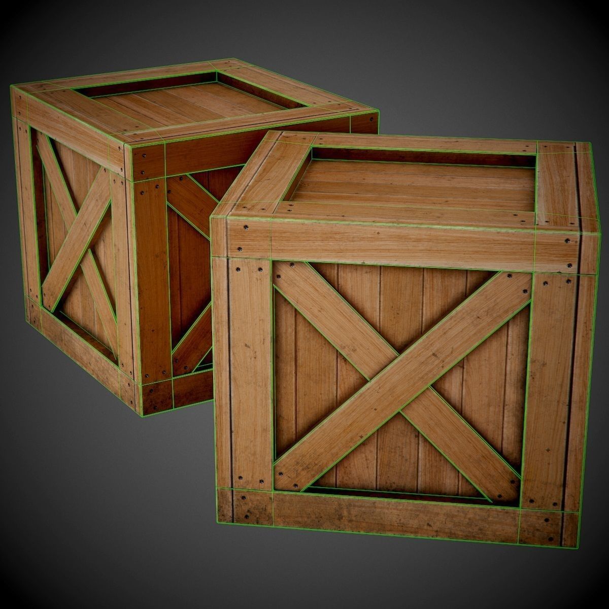 Realistic wooden box PBR Game-Ready Low-poly 3D model_9