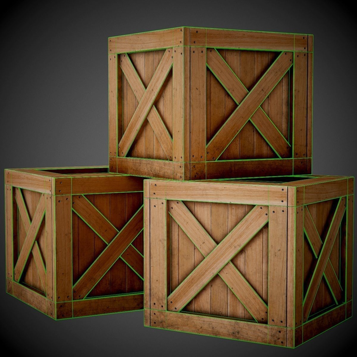 Realistic wooden box PBR Game-Ready Low-poly 3D model_6