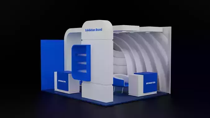 Modern Blue And White Exhibition Booth 3D Model
