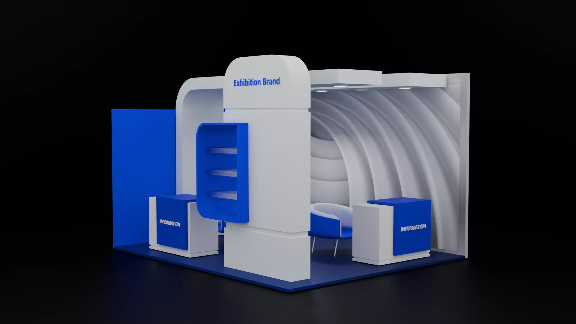 Modern Blue And White Exhibition Booth 3D Model 3D model