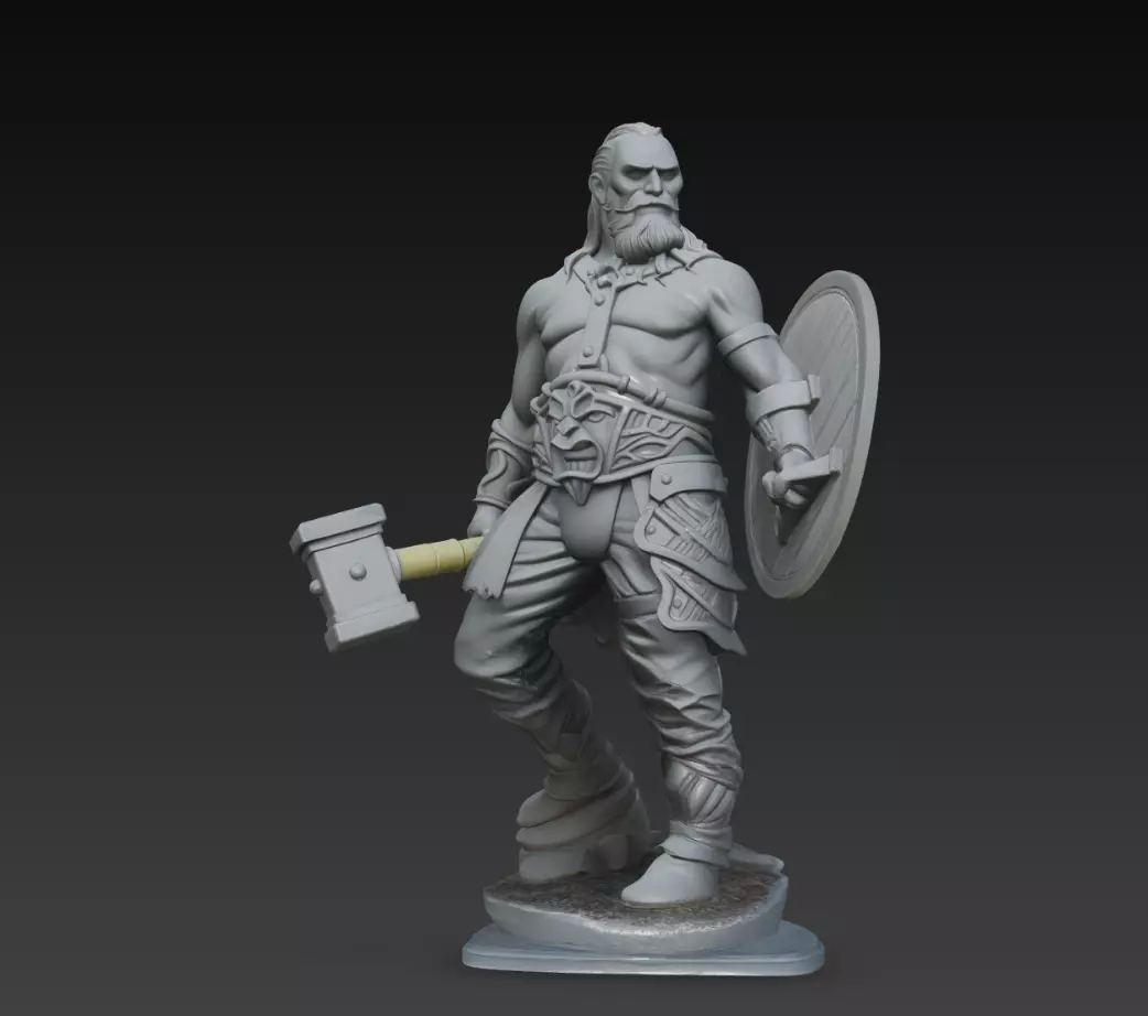 Hammer Warrior Shield Fighter STL 3D Model 3D print model