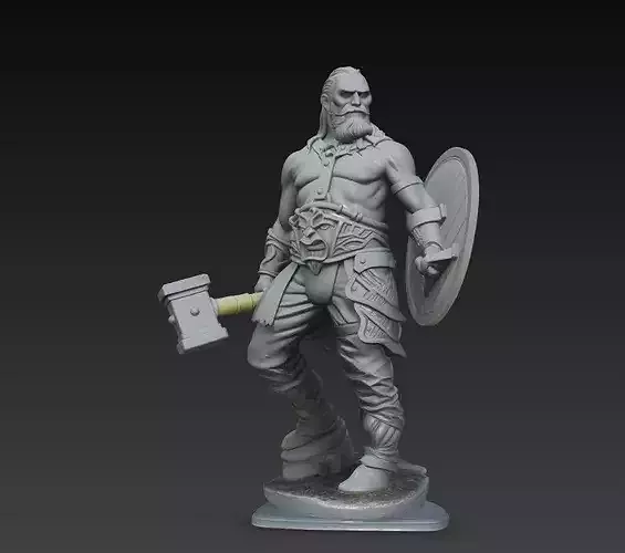Hammer Warrior Shield Fighter STL 3D Model