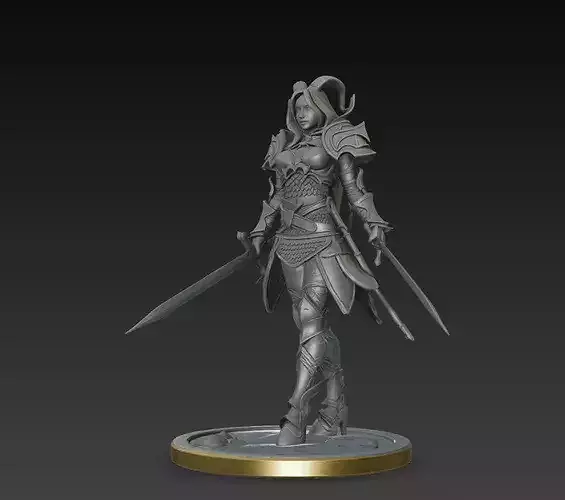 Female Dual Sword Knight Dark Fantasy STL 3D Model
