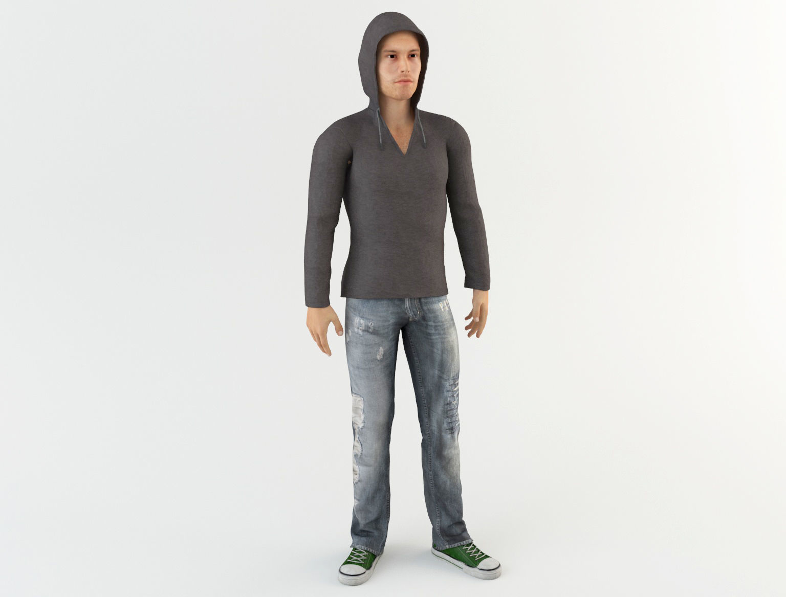 Youngster 3 man wearing hoodie and jeans 3D model_1