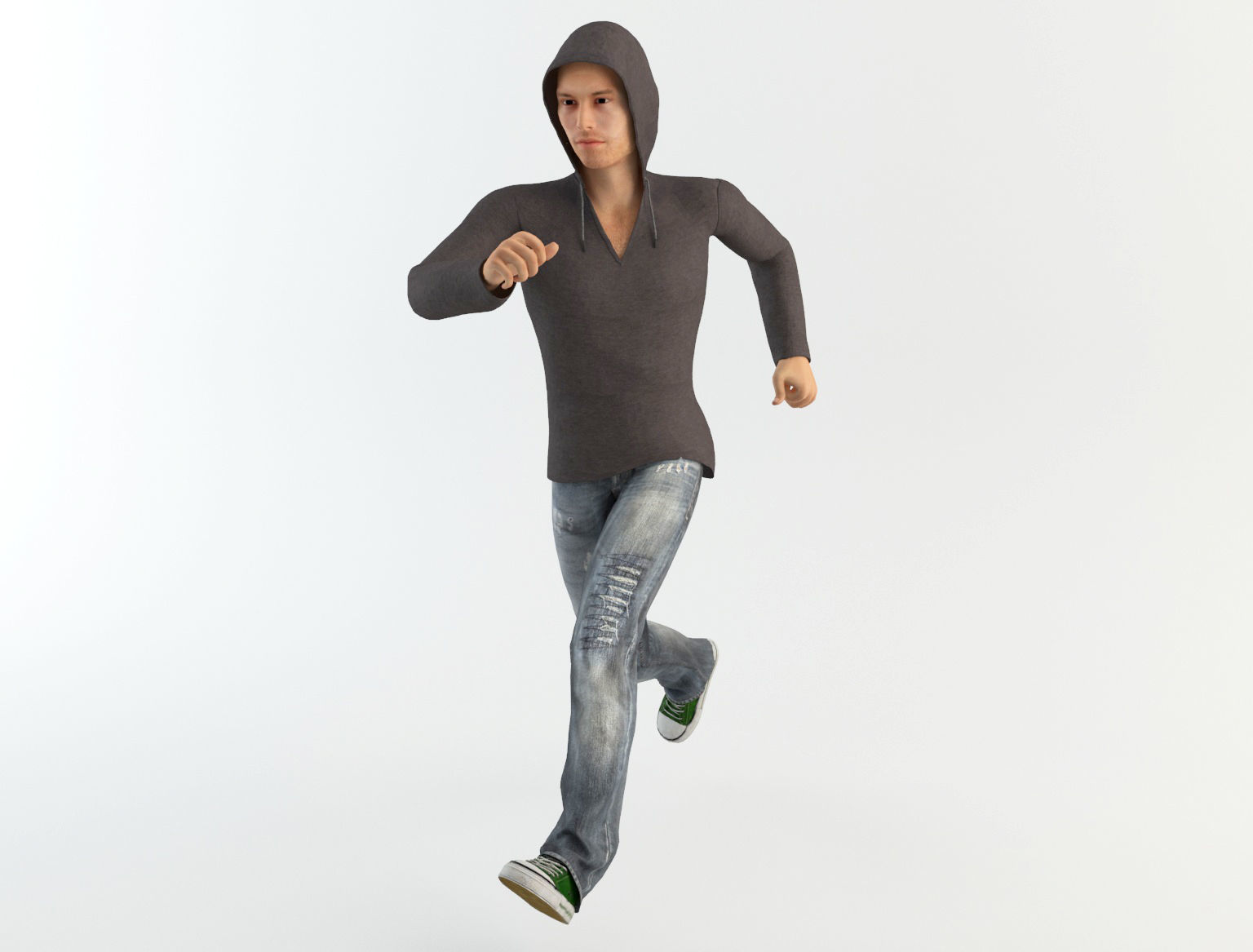 Youngster 3 man wearing hoodie and jeans 3D model_7