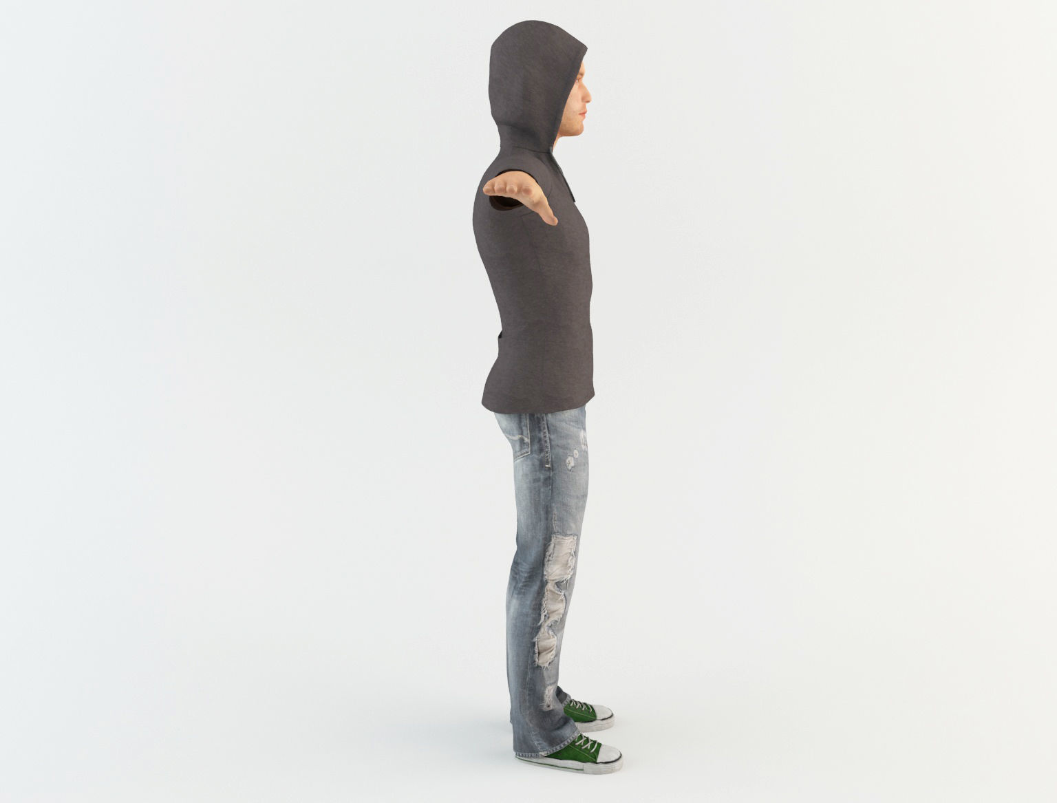 Youngster 3 man wearing hoodie and jeans 3D model_4