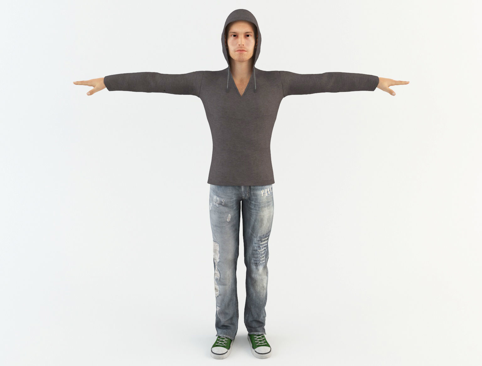 Youngster 3 man wearing hoodie and jeans 3D model_2