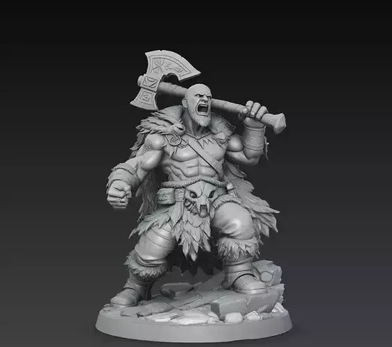 Raging Barbarian Warrior Stylized STL 3D Model