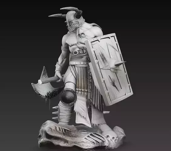 Horned Barbarian Warrior Dark Fantasy STL 3D Model