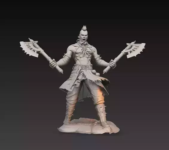 Dual Axe Berserker Warrior Statue Rage Barbarian STL