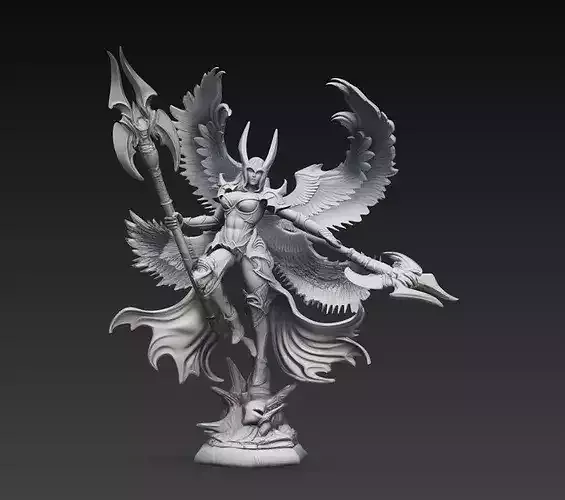 Dynamic Archangel Warrior with Spear STL 3D Model